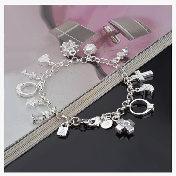 Thirteen Hanging Pieces Bracelet Lucky Myth Charms Cross Heart Star Bracelets - Picture 1 of 4